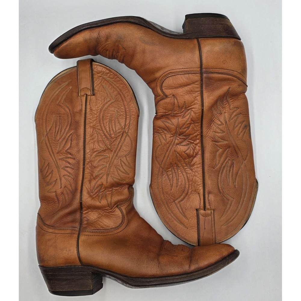 Vintage Justin Cowboy Boots Mens Size 9 D Style 2497 Cognac Leather USA Made - Picture 10 of 13